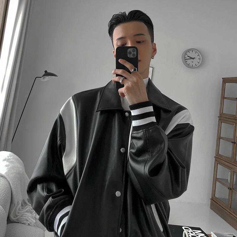 

Кожаная куртка мужская бейсбольная форма весна новый тренд куртка корейский стиль свободный повседневный топ 2XL чёрный