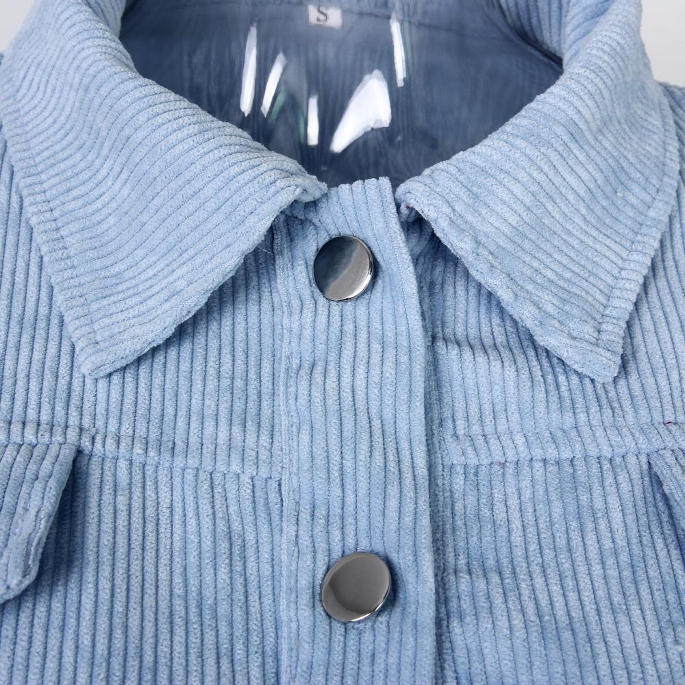 Giacca autunnale in velluto a coste Cappotto da donna Giacche corte per donna Giacche corte Sovracamicia con maniche a lanterna femminile