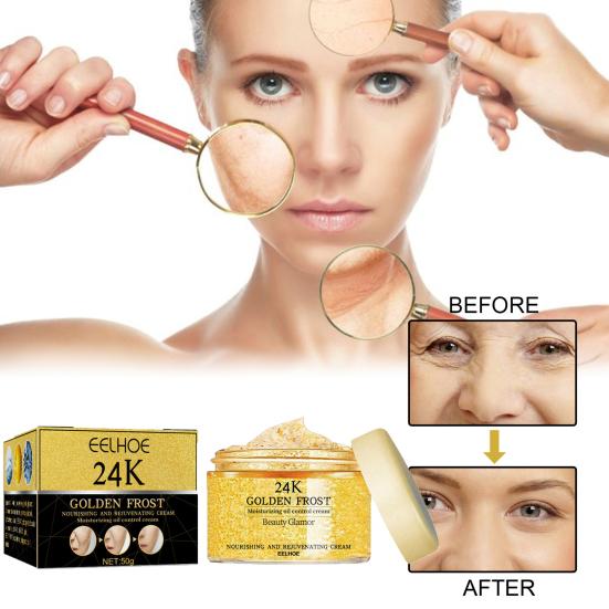 50g/Box Face Cream Non-Irritating Fast Absorption No Alcohol Effective Multifunctional Moisturizing Gentle 24K Golden Frost Oil Control Cream for Girl