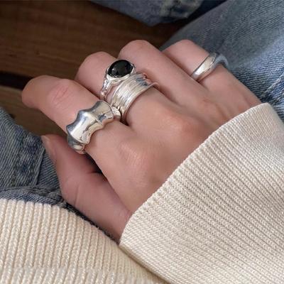 Heavy-duty Wide Edge Irregular Ring Women's Niche Fashion Design Senior Sense 100% Match Adjustable Open Party & Daily Ring