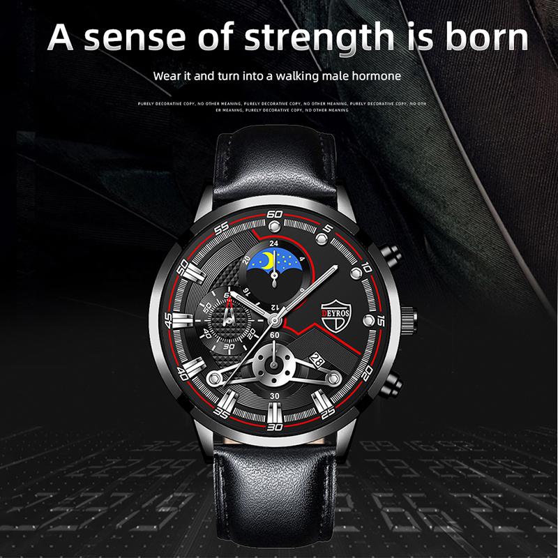Fashion Mens Watches for Men Business Black Leather Quartz Wristwatch Calendar Male Luxury Casual Sports Bracelet Luminous Clock