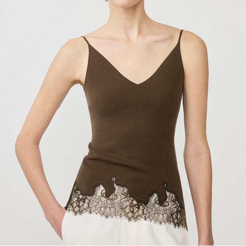 

Open Stylish Lightweight Silk Cotton Deep V-Neck Lace Knit Camisole Extra Small