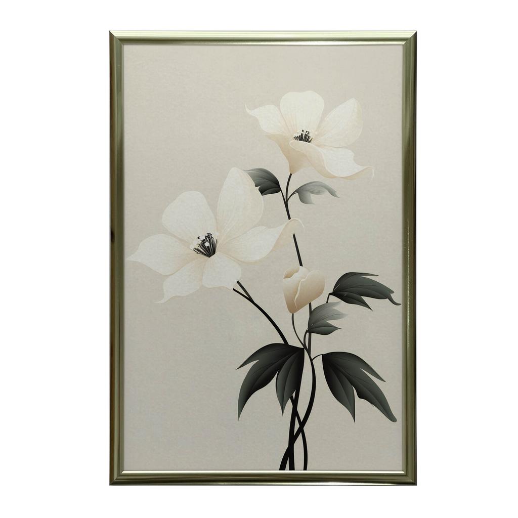 White Elegance - Minimalist Floral Poster White Elegance - Minimalist Floral Poster, 40X50 Cm, Frameless, Matte Paper 230 Gsm