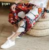 Pantaloni in Cotone e Lino Estivi da Spiaggia Corti da Uomo Larghi Taglia Grande Bloomers Pantaloni Floreali Etnici