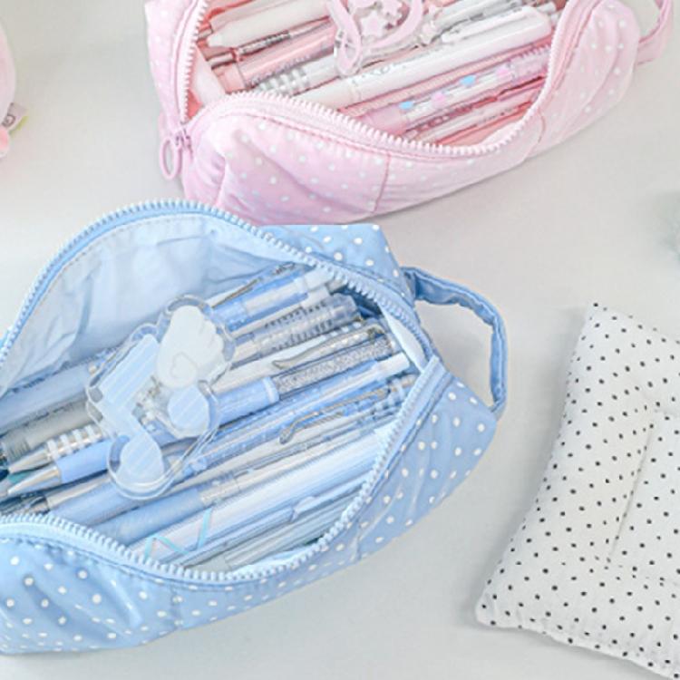 Dotted Print Pencil Bag High Capacity Cloth Pencil Case Multi Compartments Zippered Pen Storage Bag for Student Teen