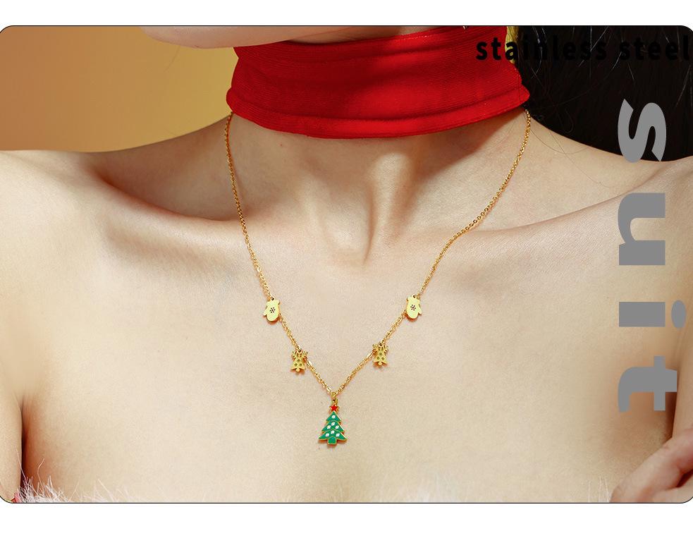 Green Zircon Sugar Cube Christmas Tree Drip Necklace: Romantic Titanium Steel Multi-Pendant Clavicle Chain Gift for Women