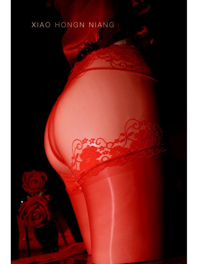 Medias de Encaje Entrepierna Abierta Negro Brillante - Medias Sexy Antidesgarro para Mujer