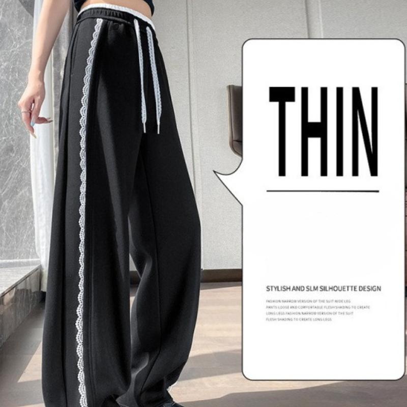 

Кружевные брюки-шаровары женские осенне-зимние с отделкой премиум широкие повседневные банановые спортивные брюки M чёрный