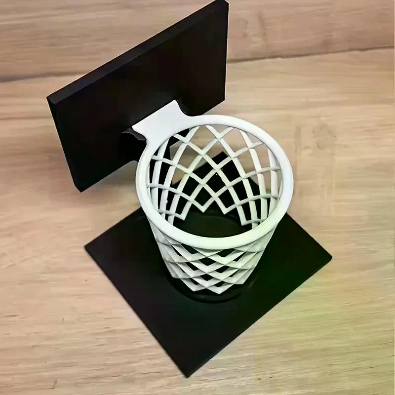 1PC Creative Basketball Hoop Pen Holder Desktop Organizer With Base Space-Saving Decorative Accessory Home, School, Office Decor