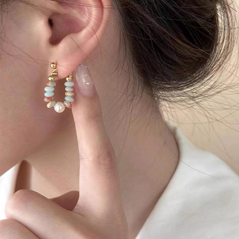 Vacation Design Natural Stone Beaded Pearl Pendant Earrings for Women and Girls Fashion Jewelry Unusual Accessories