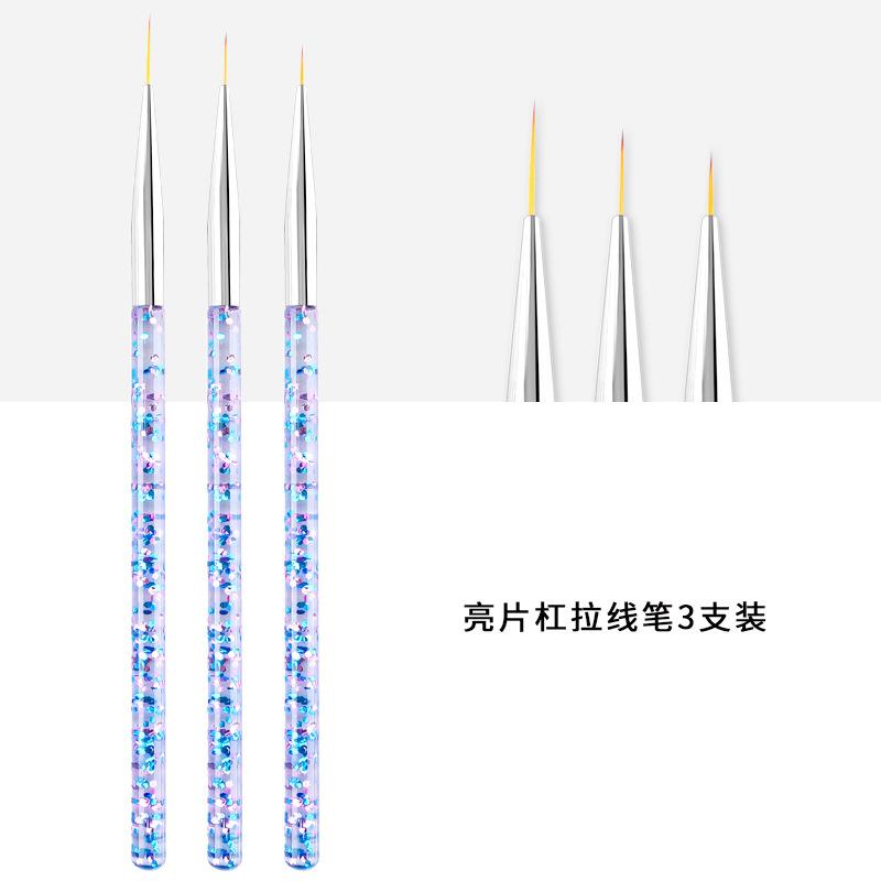 Nail Art Vytahovací linka Pero 3 ks Kombinace Křišťálově průhledná tyčinka Flitrová tyčinka Háčkové pero Nástroj pro Nail Art