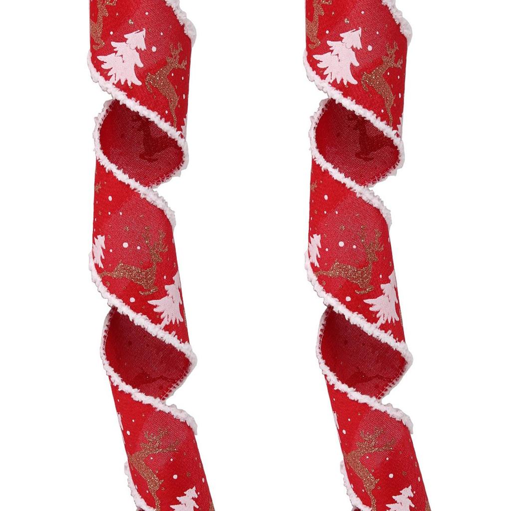 2M Weihnachtselch-Aufdruck Stoff mit Drahtkante Wirbelband Klassische Bastelschleife Weihnachtsbaum