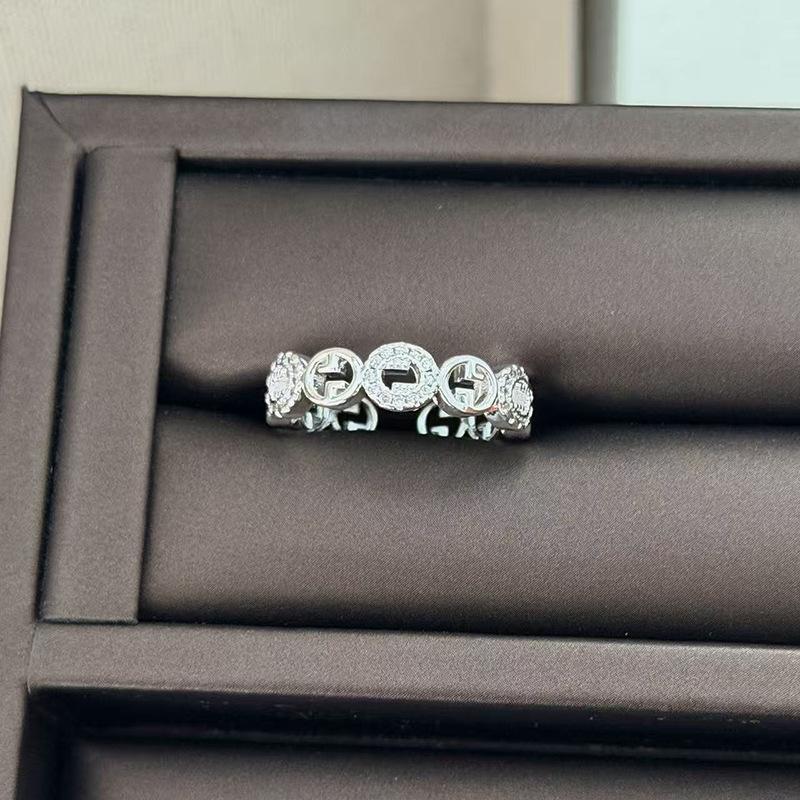 French Autumn And Winter Double G High-End Zircon Circle Open Ring Women S Simple Niche Light Luxury Open Ring Adjustable opening