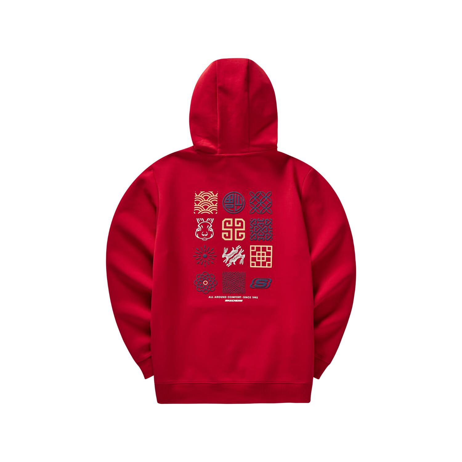 Skechers Year Of The Rabbit New Year Series Logo Print Hooded Long Sleeve Sweatshirt Men sweatshirt Red L123M003-00R3 M
