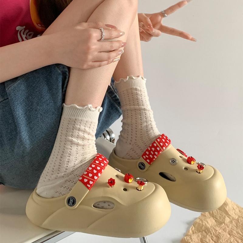 Fashion Women Fashion Clogs Indoor Street Slippers Cute DIY Apple Summer Autumn Platform Shoes Soft EVA Female Daily Walking Sandals