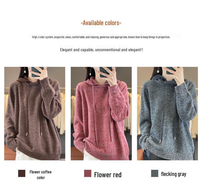 Women's 100% Wool Hooded Sweater: Autumn/Winter Loose Fit, Slimming Pullover Hoodie