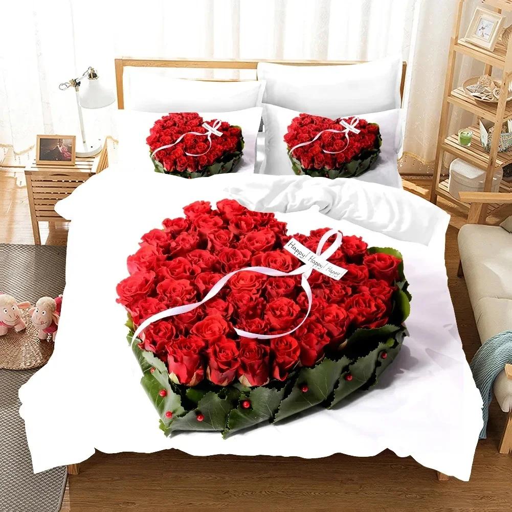 Lodestar Unisex Pink Rose Flower Colorful Floral Bedding Set Single Twin Double Queen King Cal King Size Bed Linen Set