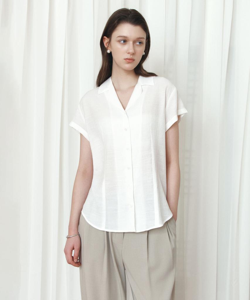 Siyajyu Sitp5292 Open Collar Retro Short Sleeve Shirt_White
