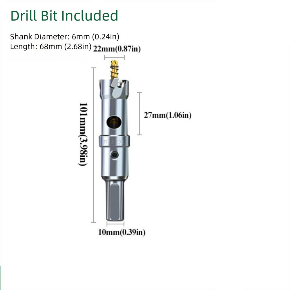 

6mm Diameter Tungsten Carbide Tipped Drill Bit Carbide Tip Hole Saw Cutter Metal Zinc Zinc Alloy Drilling 22mm