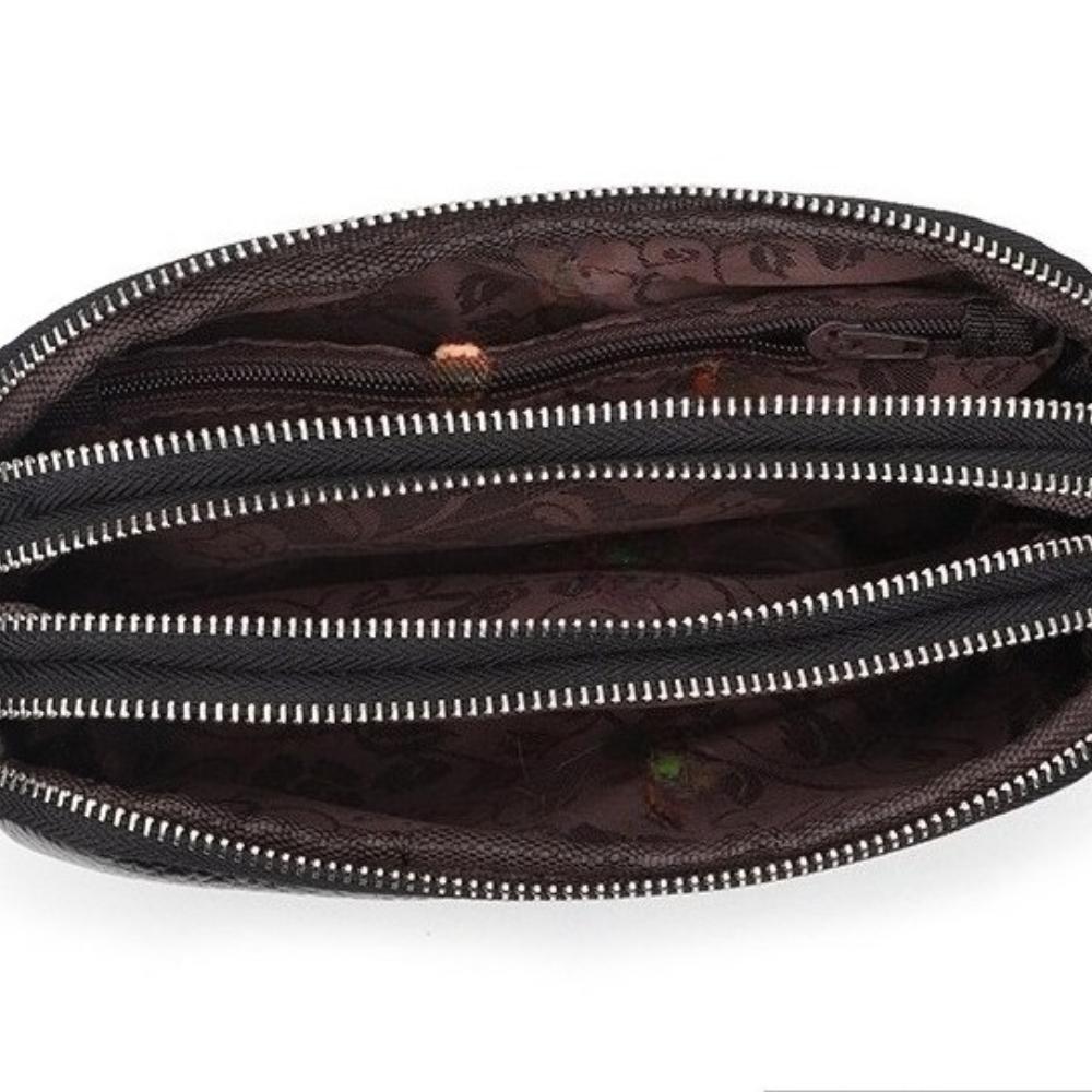 Women Long Wallet Genuine Leather 3-Layer Zipper Purse Bag Large Capacity Wristlet Clutch Wallets Phone Bag Money Purses