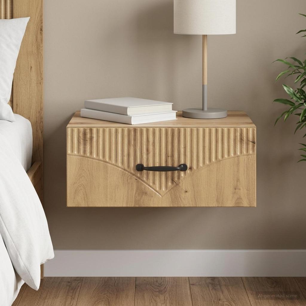 Wall Mounted Nightstand Artisan Oak Finish 49 X 34.5 X 20 Cm