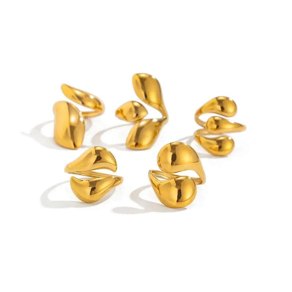 Ingemark 5Pcs/Set Vintage Irregular Droplet Shaped Open Rings Women 2026 Trendy Gold Color Chunky Thick Ring Aesthetic Jewelry