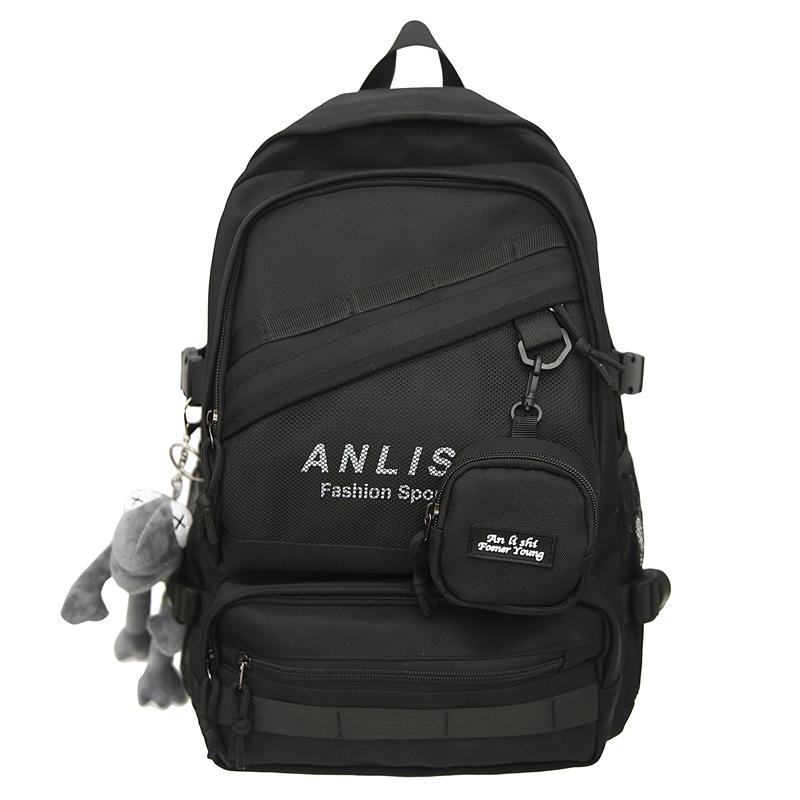 

Рюкзак дорожный многофункциональный большой вместимости для учеников средней школы, модный однотонный компьютерный рюкзак one size fits all чёрный