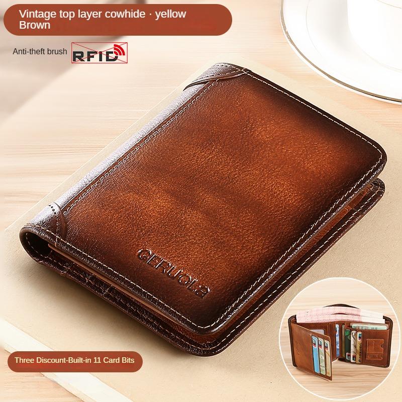Men's Genuine Leather Anti-theft Multi-card Short Wallet