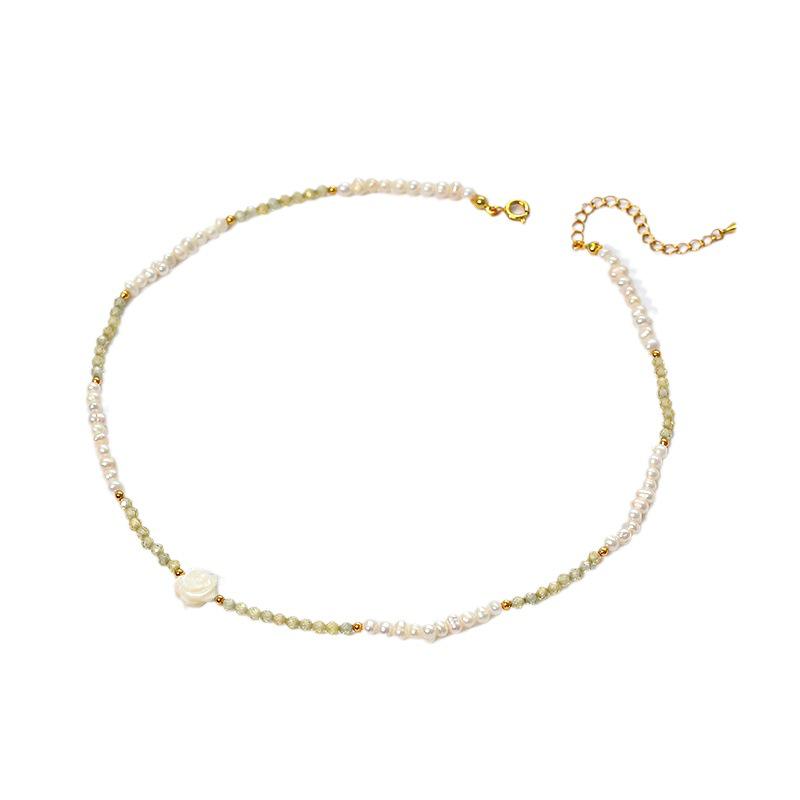Elegant Camellia Pendant Choker: Freshwater Pearl & Zircon Beaded Necklace for High-End Fashion