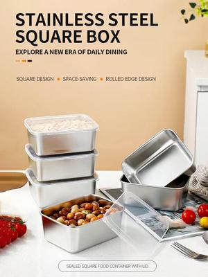 Five Stainless Steel Square Lid Food Storage Containers