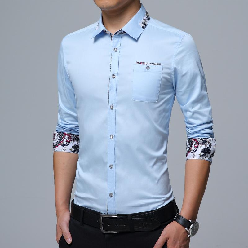 Fashion Floral Splicing Korean Version Slim-fitting Long-sleeved Shirt
