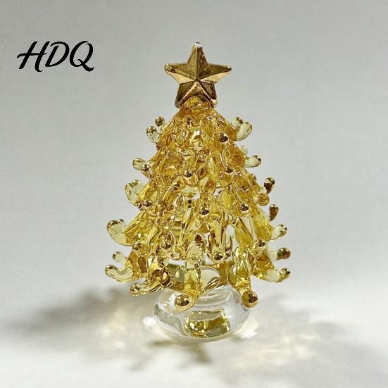 Artisan Glass Collectible Glazed Christmas Tree Ornament with Star Topper Colorful Small Desktop Art Faux Crystal Tabletop Decor for Home