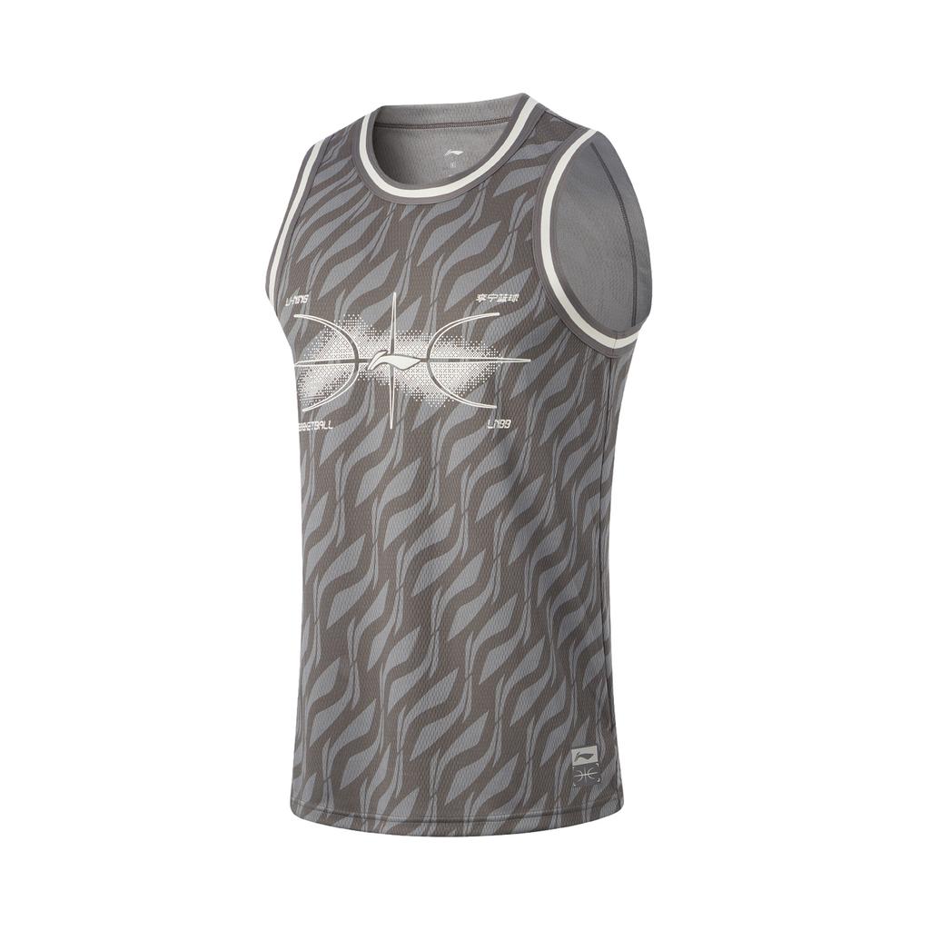 Li Ning CBA Series Round Neck Pullover Full Print Vest Mid Waist Full Print Shorts Casual Sports Set Men sets Road-Gray Asphalt-Gray AATU011-7