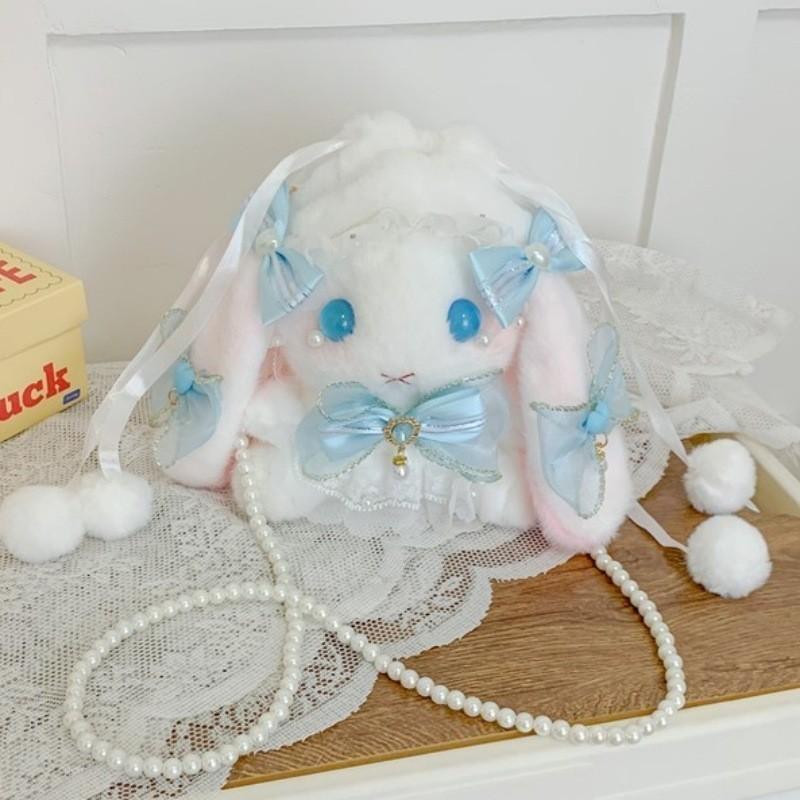 Cute Lolita Plush Bunny Backpack With Butterfly Bow For Girls Daily Use