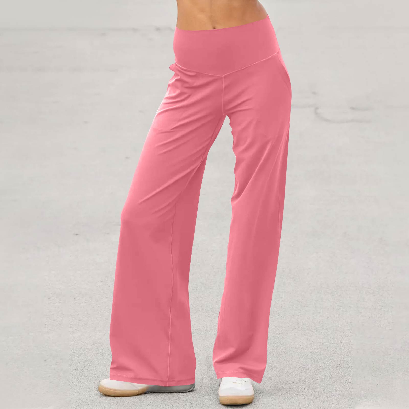 Women s High-Waisted Wide Leg Yoga Pants With Pockets XXL розовый
