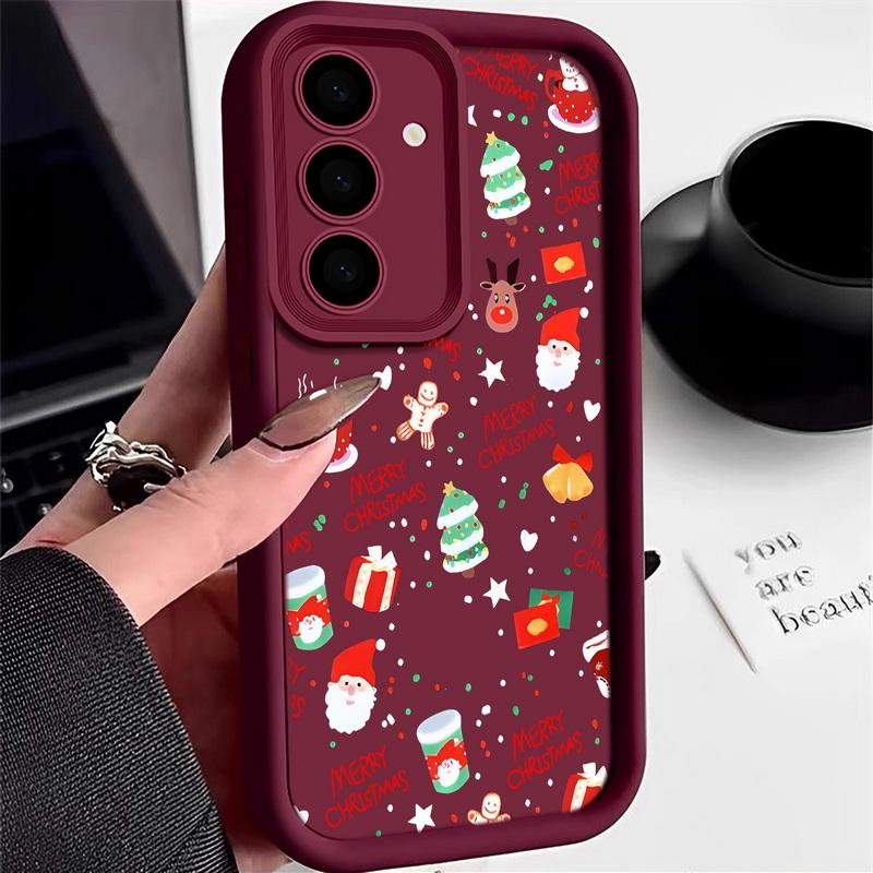Cartoon Christmas Snowman Printed Back Cover For Samsung Galaxy S25 Edge S24 FE S23 S22 Ultra Plus A17 A56 A36 A16 A15 A55 A54 A53 5G Soft Phone Cover