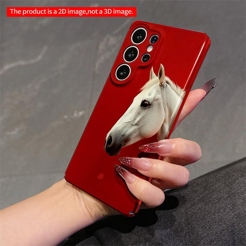 2DFlat Samsung Phone Case White Horse Against Bold Red Background Applicable To Galaxy S22 S23 S24 S25ULTRA S26 A12 A13 A14 A15 A16