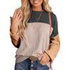 Women Fashion Color Block Long Sleeve O-neck Knitted Ribbed Casual Loose Pullovers