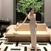 Ribbon Slanted Shoulder Dress Slim-fitting Sexy Backless Hip-wrapped Pure Desire Long Dress Showing Figure Dress Woman