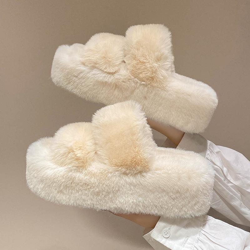 Mao Mao slippers women's autumn and winter Korean design sense external wear wind thick bottom cotton mop home one-word mop