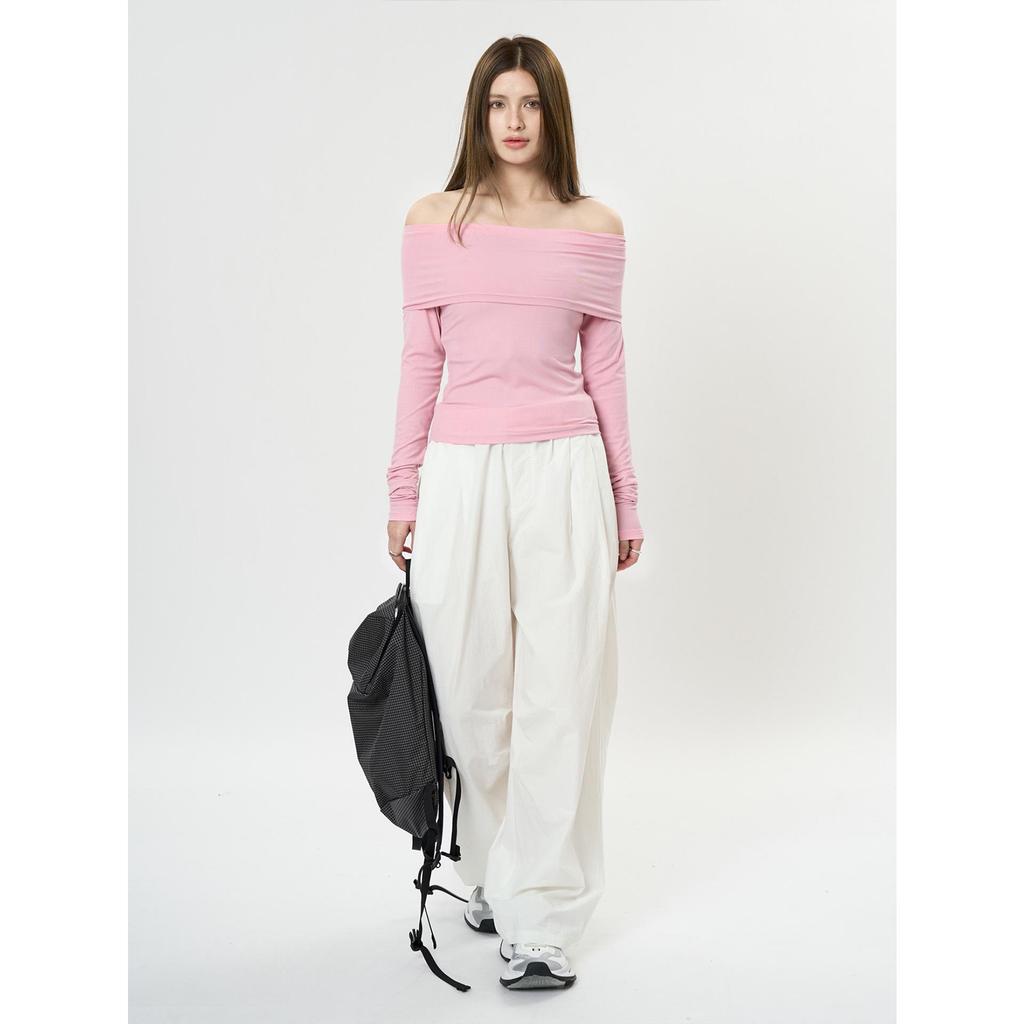 Louvre Spring Korean Style One-Shoulder Slim Fit Casual Top for Women