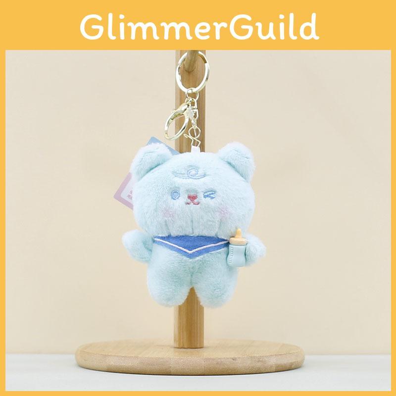 Plush Cartoon Cute Bear Doll Keychain Soft And Cuddly In Light Gray Blue Pink White