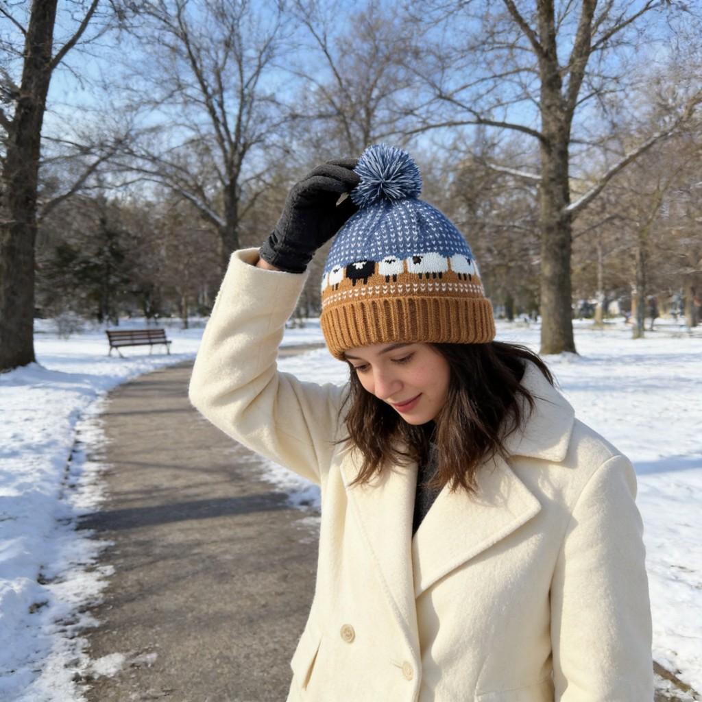 Resident Evil Bryan Knit Beanie With Embroidered Lamb Animal Pattern For Winter Warmth