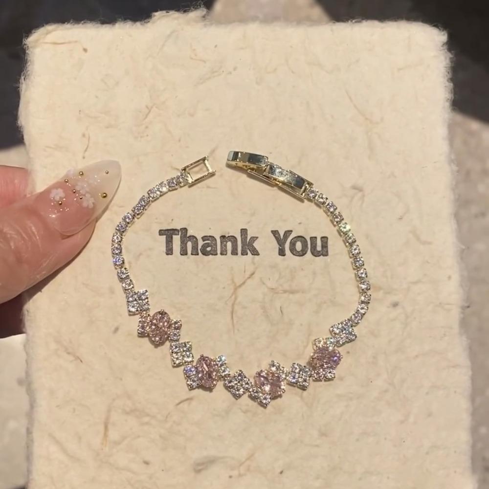 

Princess Pink Diamond Bracelet for Women Elegant Design Simple Luxury Ice Cube Bracelet Sparkling Jewelry