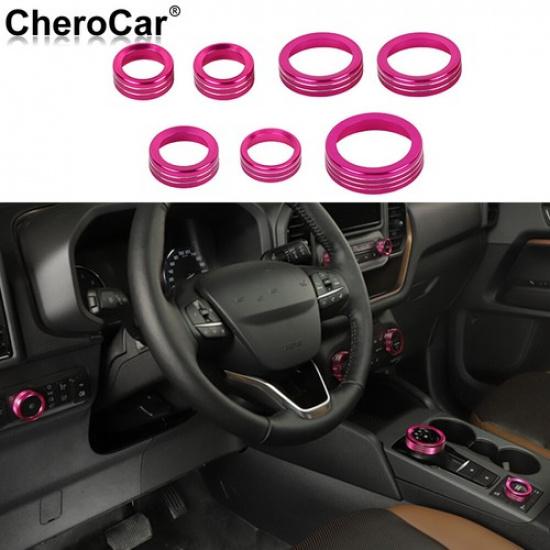 

7x Pink Center Console Control Switch Knob Trim Ring for Ford Bronco Sport +