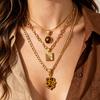 Stainless Steel Tiger Eye Pendant with Snake Bone Chain Retro Titanium Necklace Set