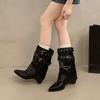New Style Fashion Pointed Toe Women Western Ankle Boots Elegant Thick Heels Shoes Laides Belt Buckle Short Booties Zapatos Mujer
