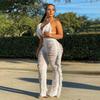 2 Pcs/Set Women Crop Top Pants Set Tassel Hollow Out Lace-up Halter Neck Beach Vacation Bra High Waist Ripped Knitted Hollow Out Trousers