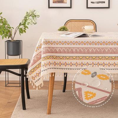 Bohemian Cotton Linen Tablecloth Rectangular Waterproof Oil Proof No Wash Coffee Table Cloth Tassel Dining Table Decoration Mat