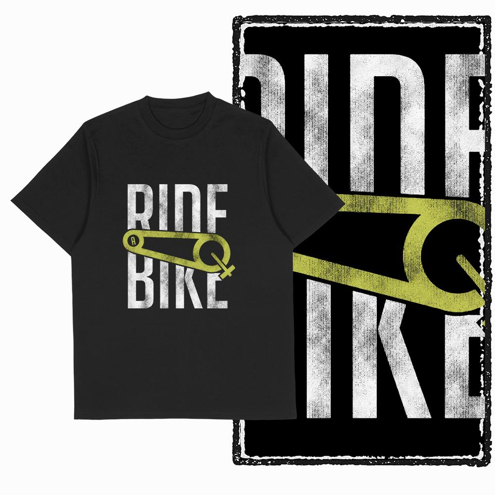 Summer Men's Mountain Bike Letter Printed Round Neck T-shirt 100% Pure Cotton Cool Black Riding High-quality Short Sleeved Shirt